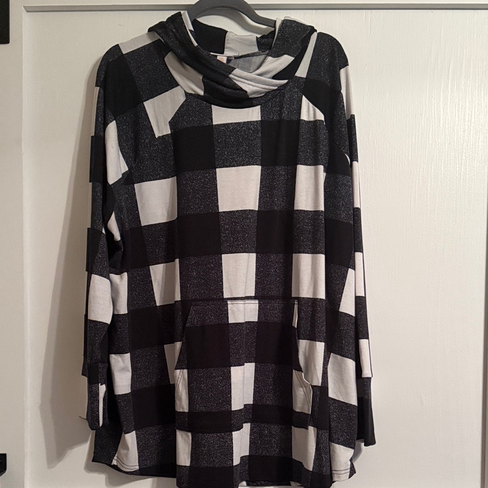 LuLaRoe Black and White Plaid Hoodie